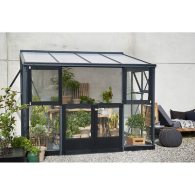 Serre adossée en verre trempé Veranda anthracite 6.6 m² + embase – Juliana